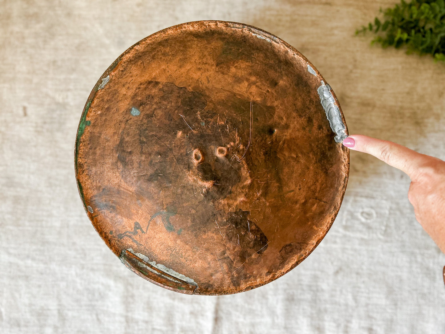 Antique Large Brass Bucket with Wrought Iron Handle