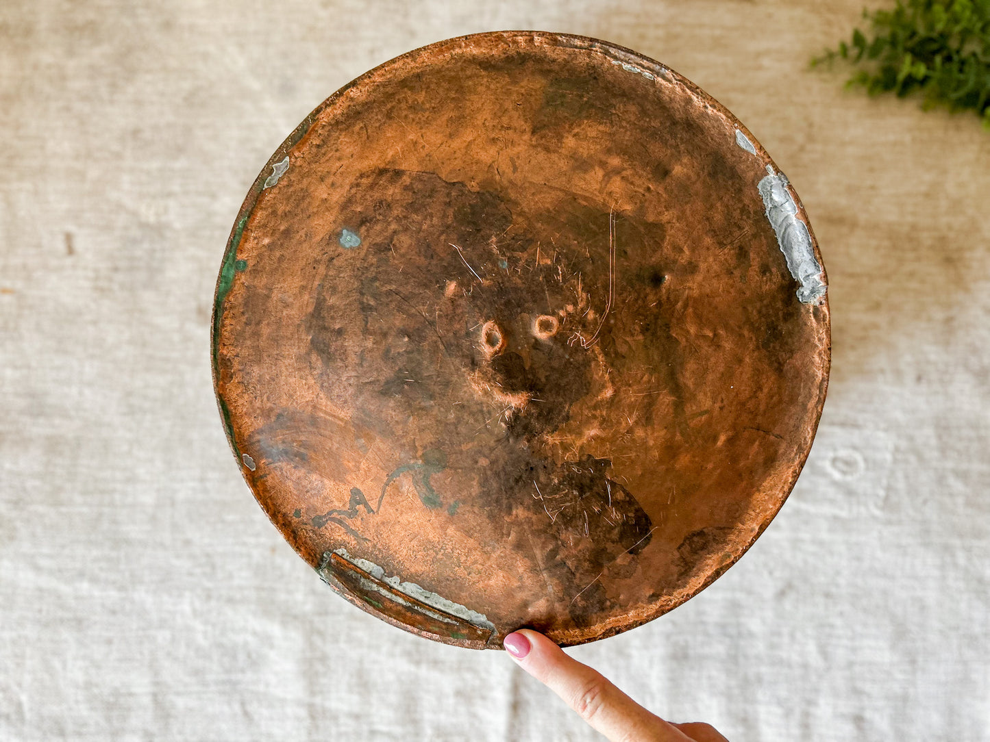 Antique Large Brass Bucket with Wrought Iron Handle