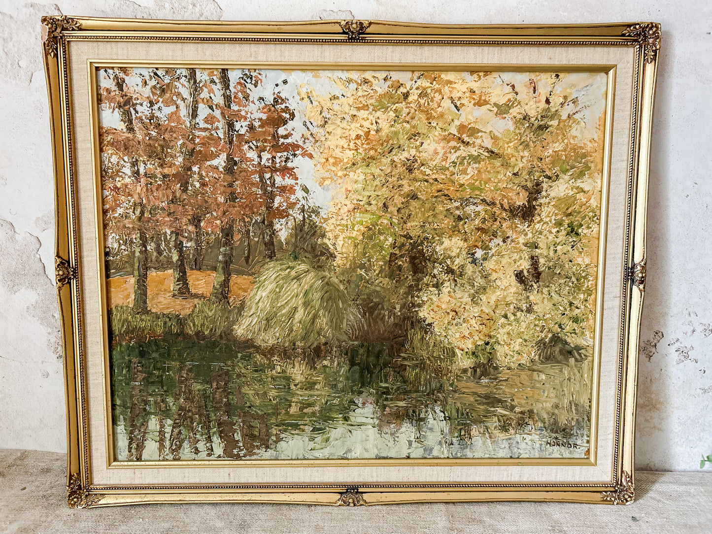 Vintage English Oil Painting of Autumn Landscape at Cannizaro Park, London