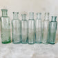 Set of 7 Antique English Aqua Glass Cylinder Bottles