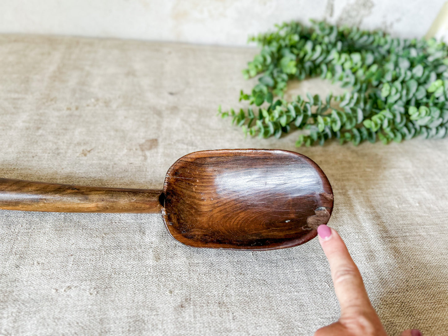 Primitive Hand Carved 26" Spoon with Leather Strap