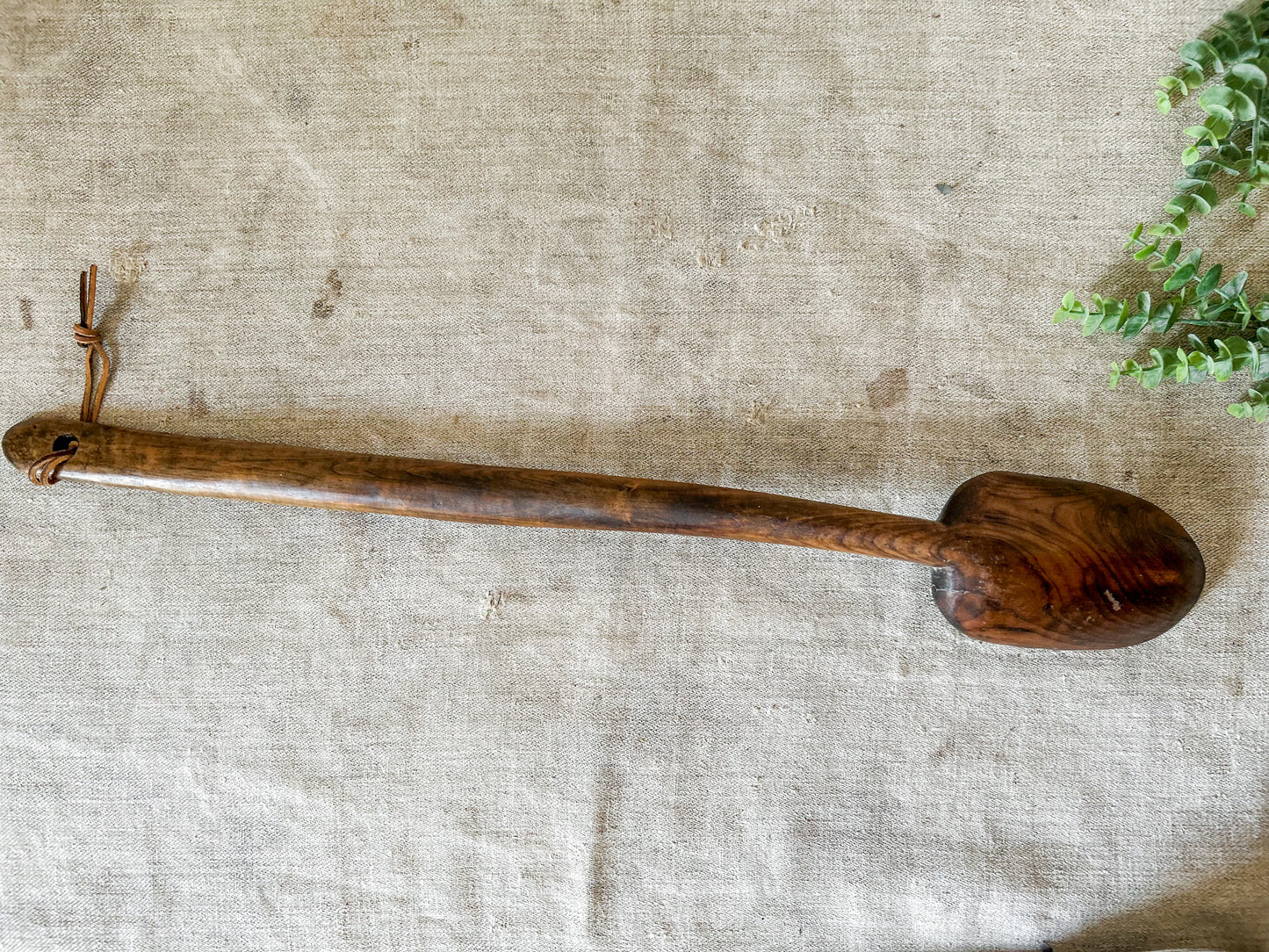 Primitive Hand Carved 26" Spoon with Leather Strap