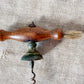 Antique turned oak and brass Victorian corkscrew with brush