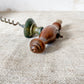 Antique turned oak and brass Victorian corkscrew with brush
