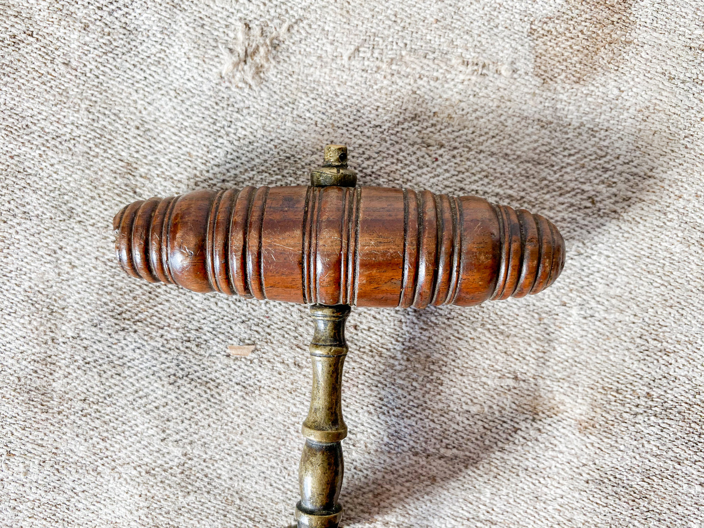 Antique Turned Oak and Brass Victorian Corkscrew