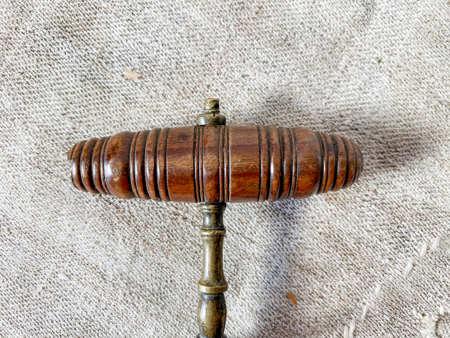 Antique Turned Oak and Brass Victorian Corkscrew