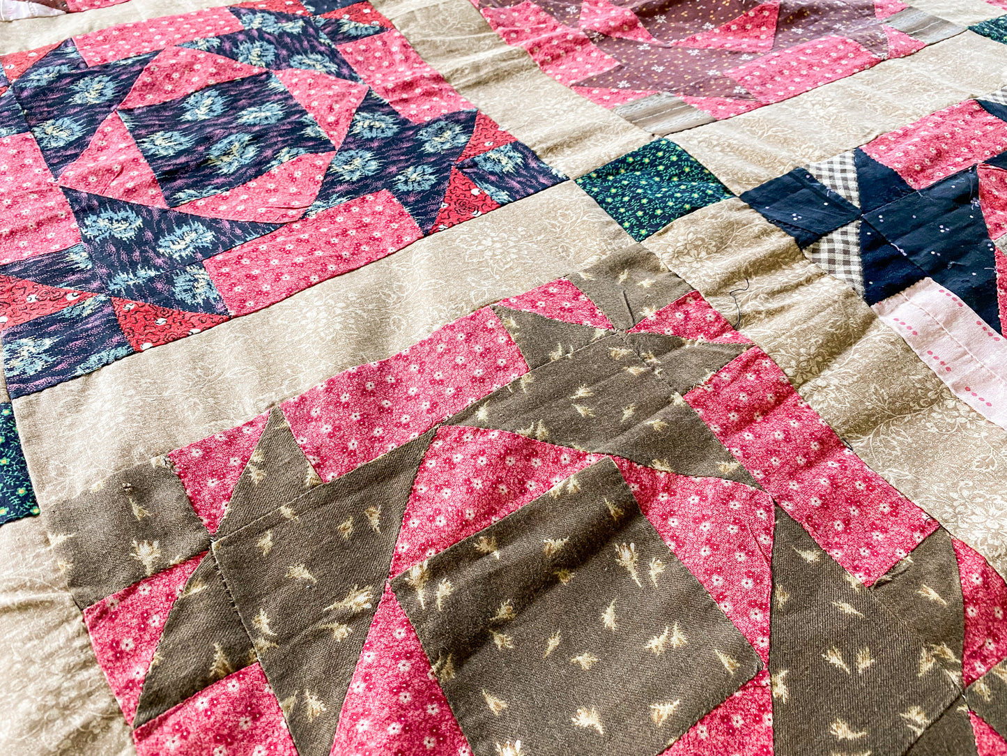Antique Broken Dishes Unfinished Quilt Top | Late 1800s Calico Fabrics