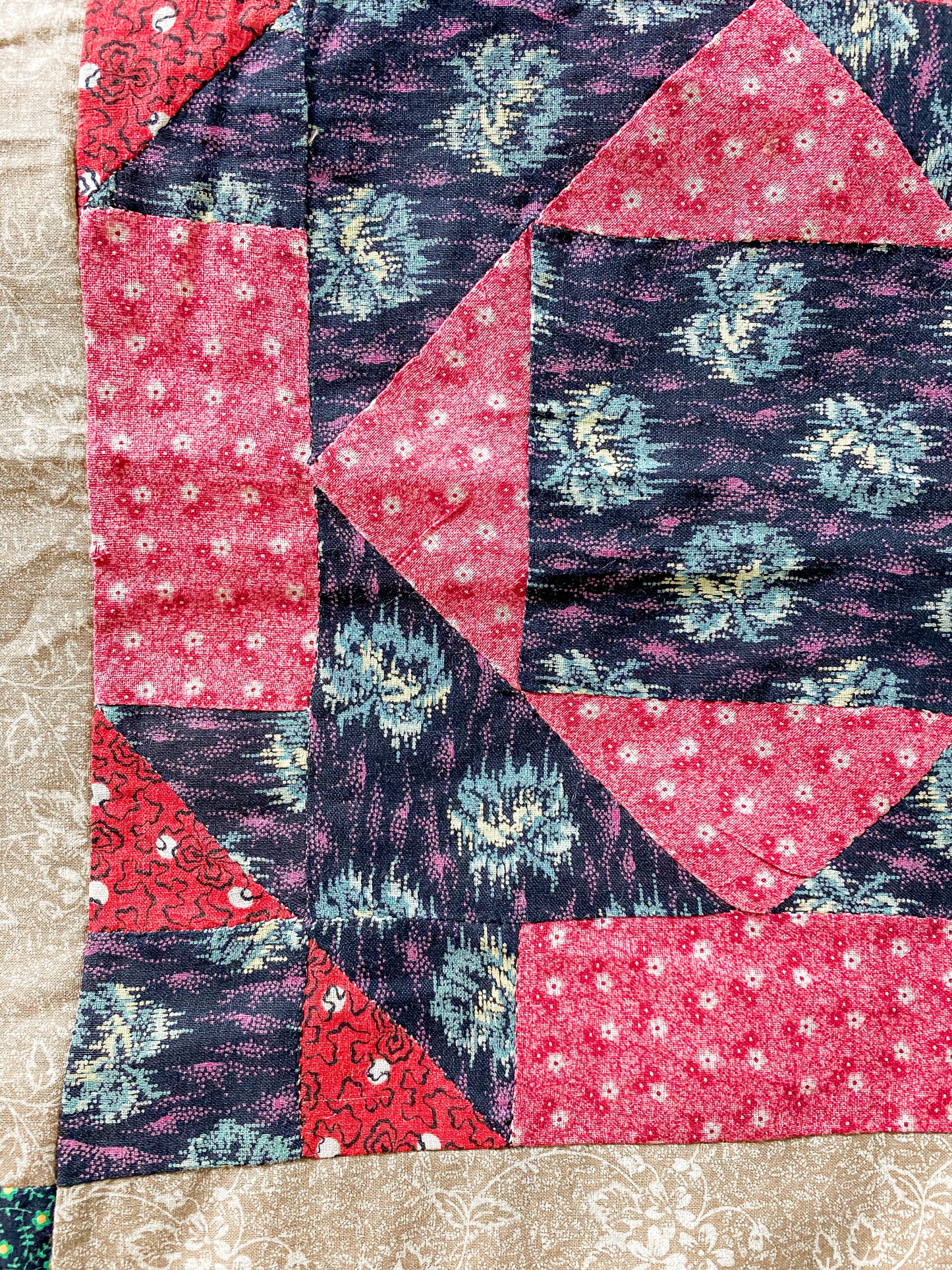 Antique Broken Dishes Unfinished Quilt Top | Late 1800s Calico Fabrics