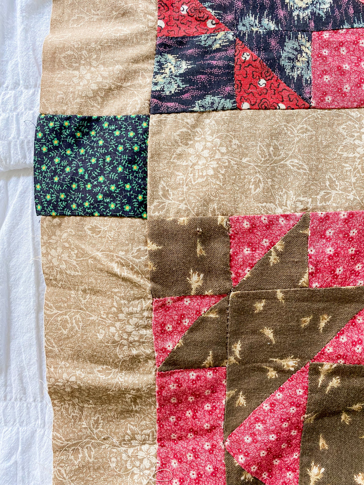 Antique Broken Dishes Unfinished Quilt Top | Late 1800s Calico Fabrics