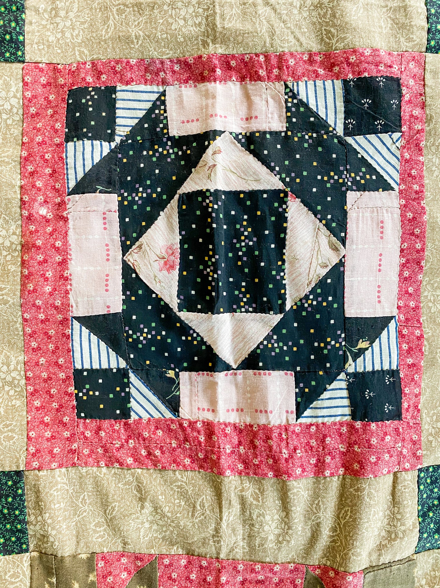 Antique Broken Dishes Unfinished Quilt Top | Late 1800s Calico Fabrics