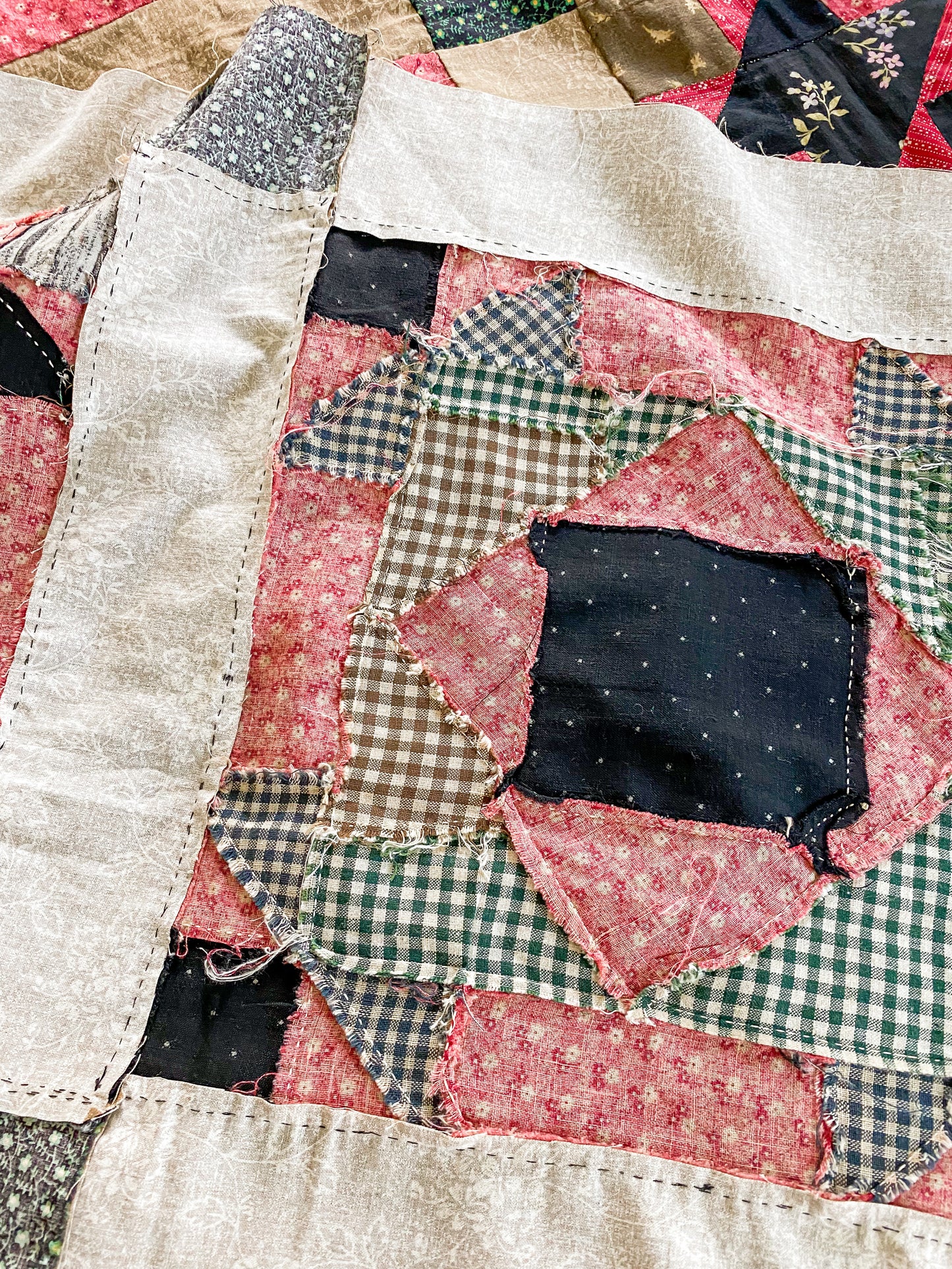 Antique Broken Dishes Unfinished Quilt Top | Late 1800s Calico Fabrics