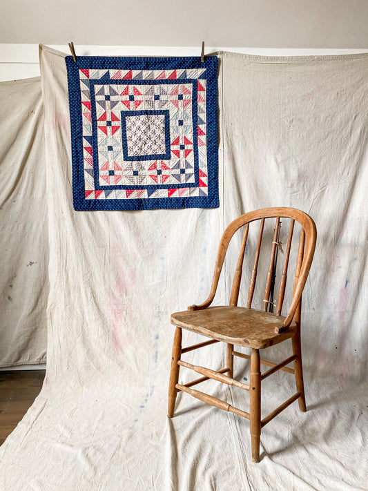 Vintage Red White and Blue Checkerboard Quilt Wall Hanging