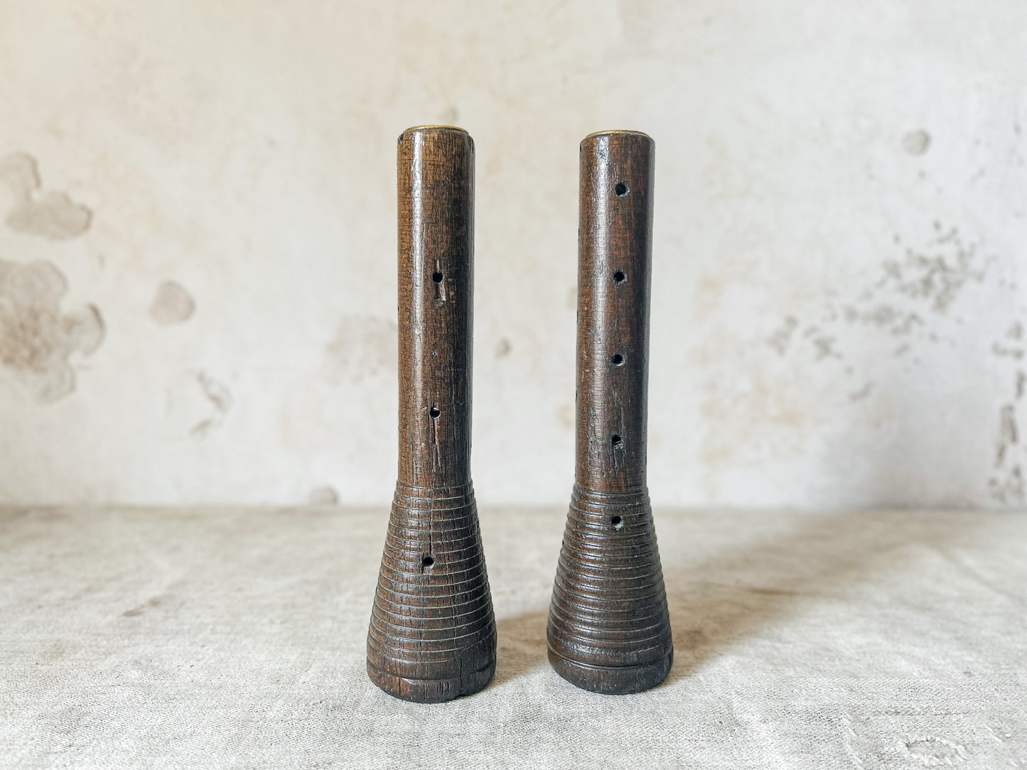 Vintage Pair of Wooden Beehive Spool Candle Holders