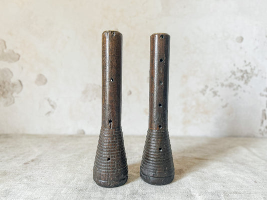 Vintage Pair of Wooden Beehive Spool Candle Holders