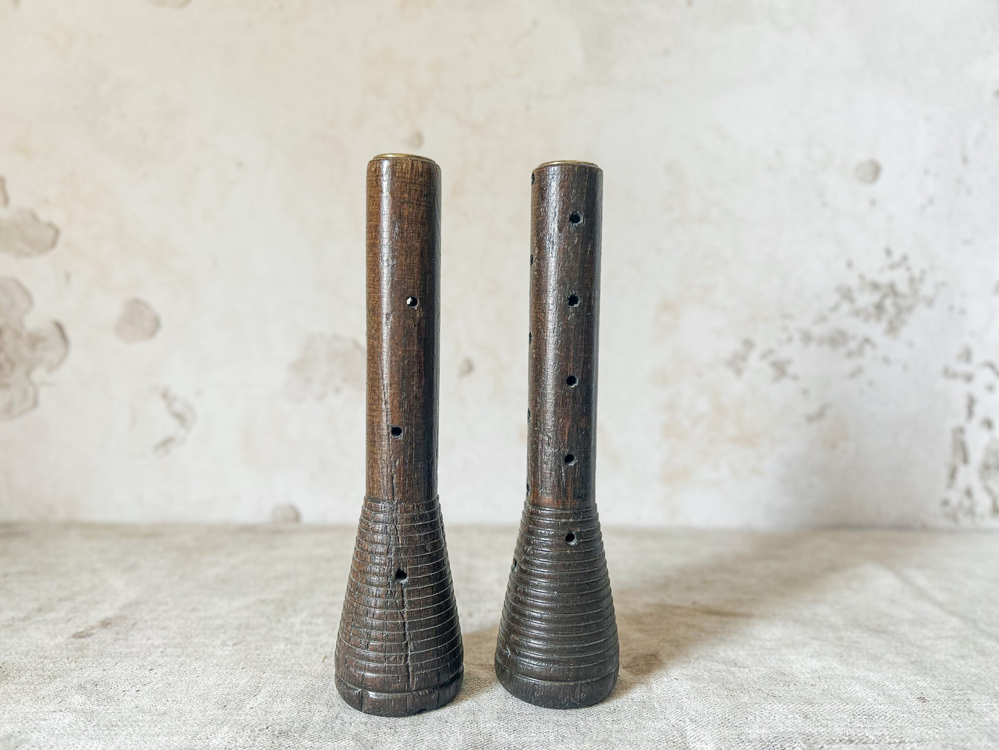 Vintage Pair of Wooden Beehive Spool Candle Holders