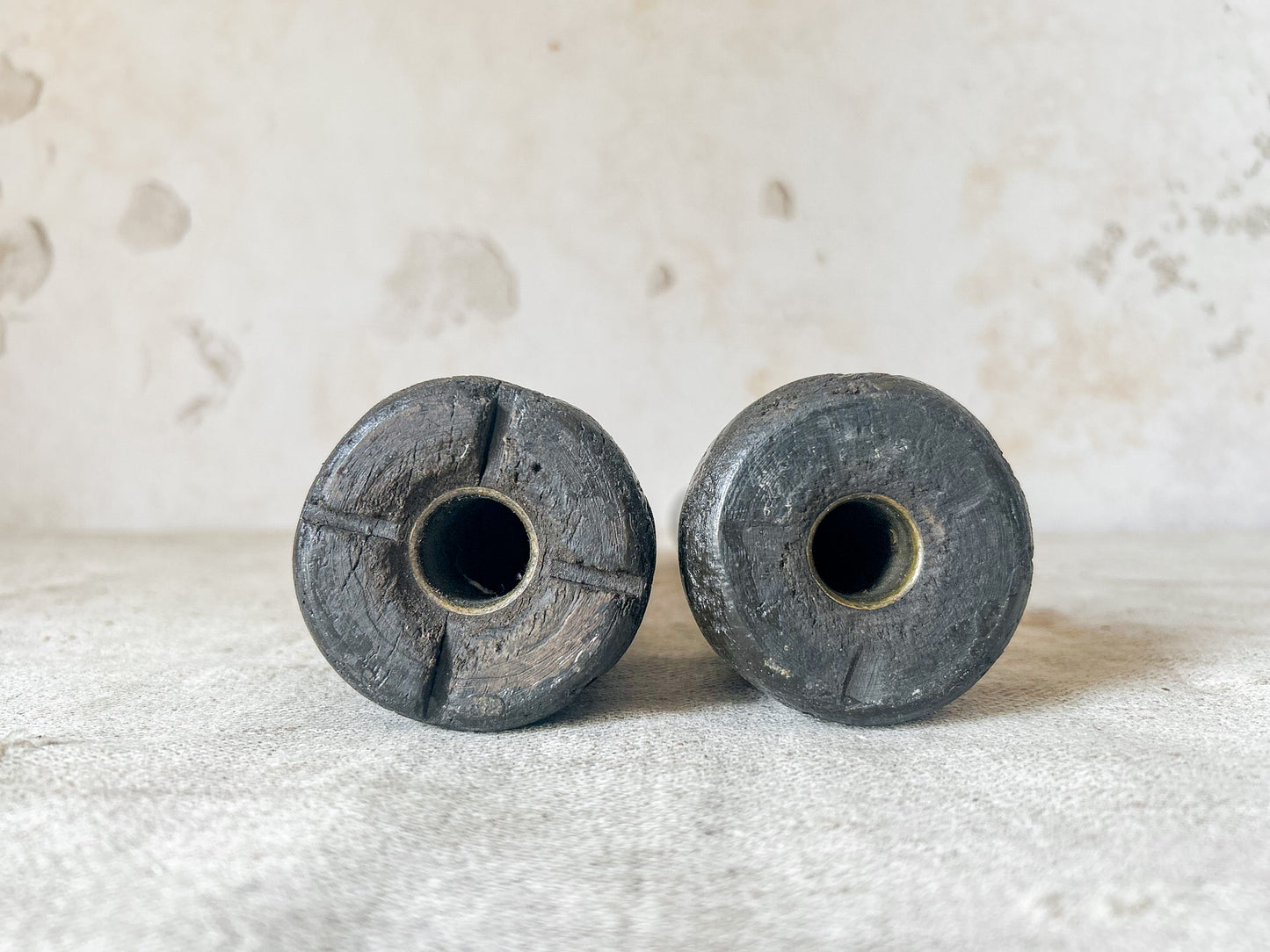 Vintage Pair of Wooden Beehive Spool Candle Holders