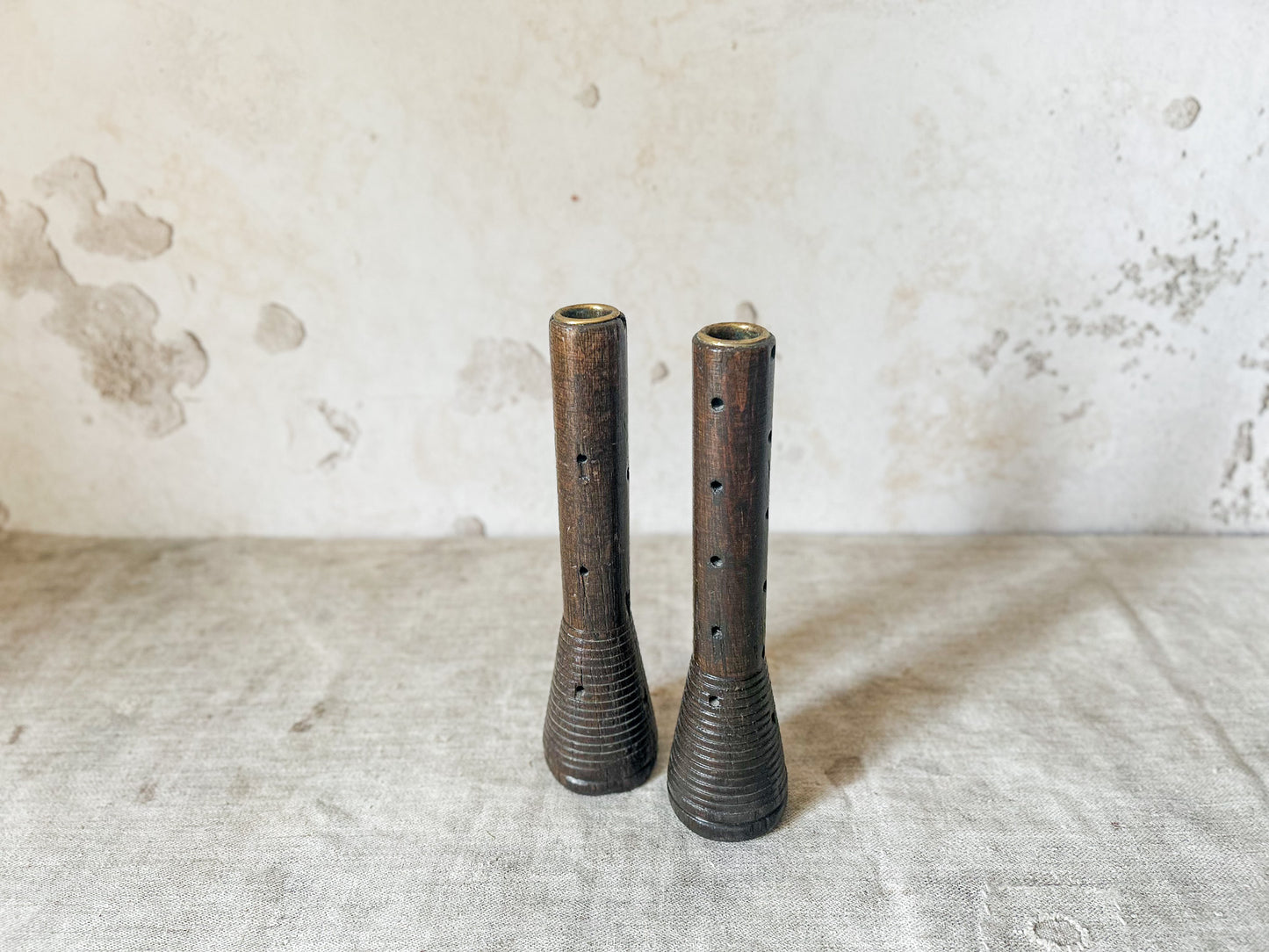 Vintage Pair of Wooden Beehive Spool Candle Holders