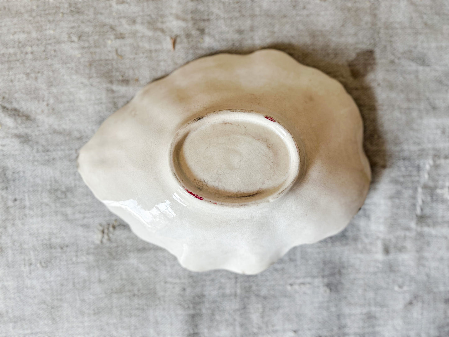 Vintage Earthenware Cream and Pink Leaf Dish