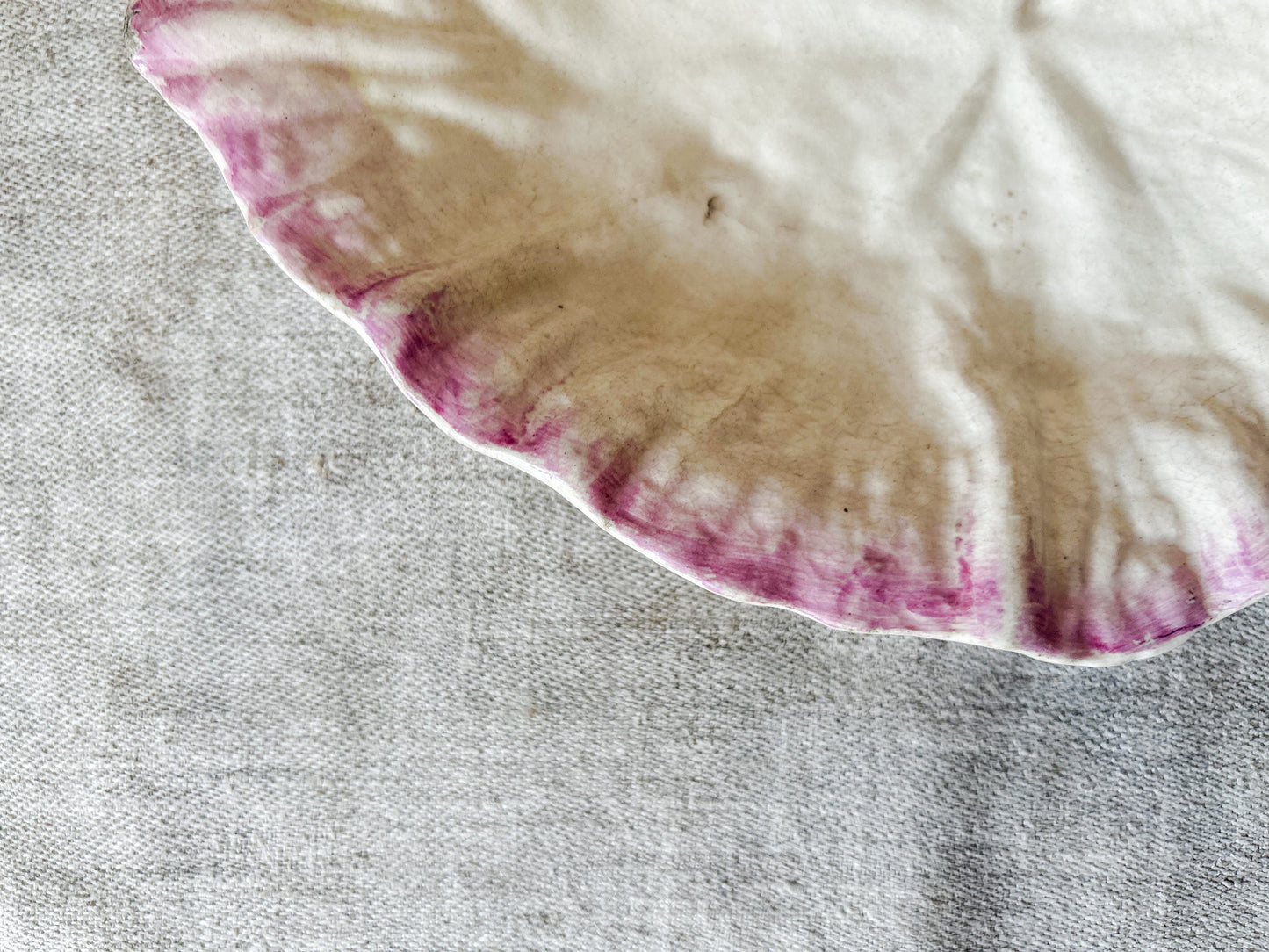 Vintage Earthenware Cream and Pink Leaf Dish