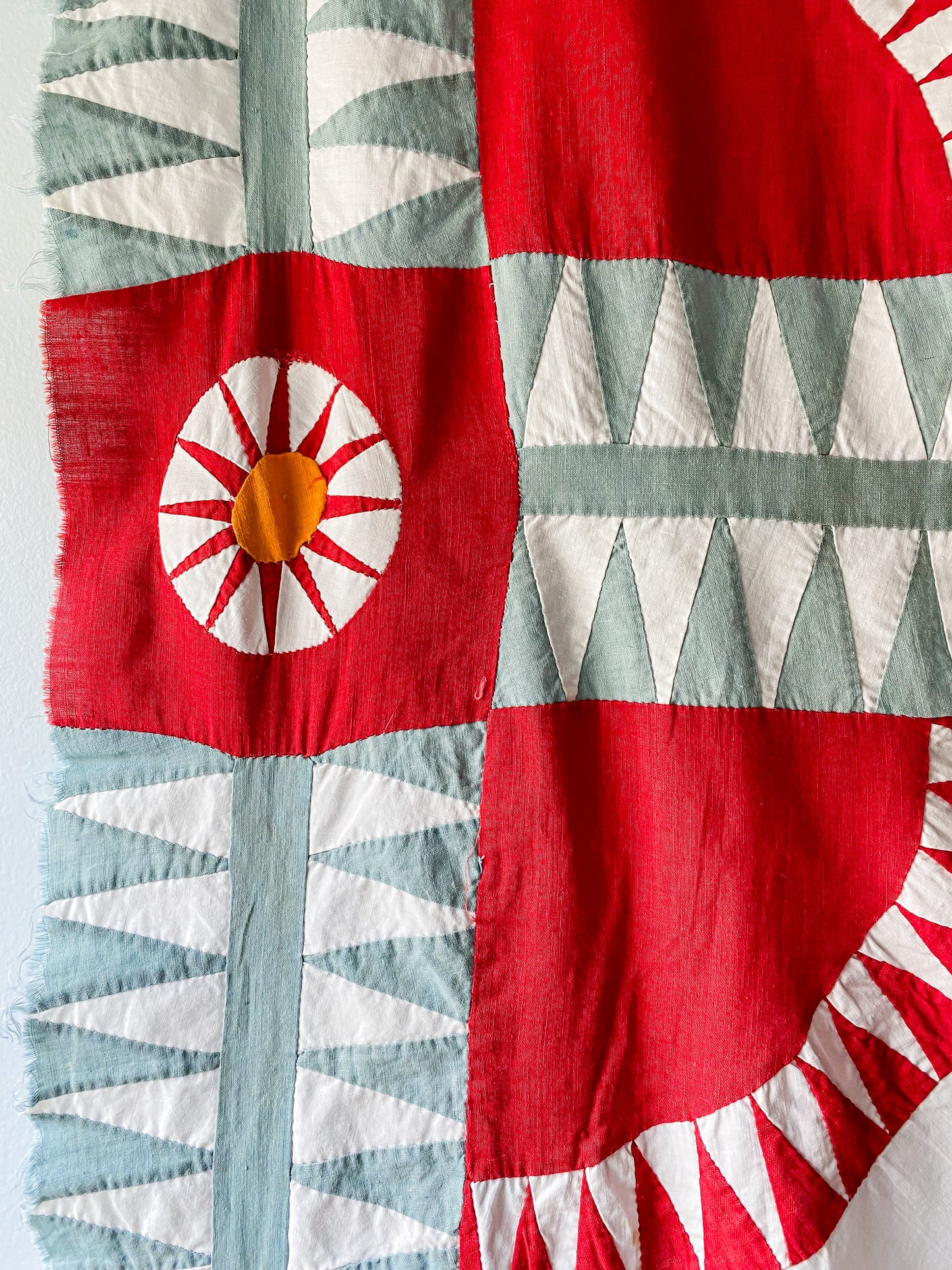 Antique New York Beauty Quilt TOP | Rocky Road Red Green Cheddar and White Unfinished Quilt