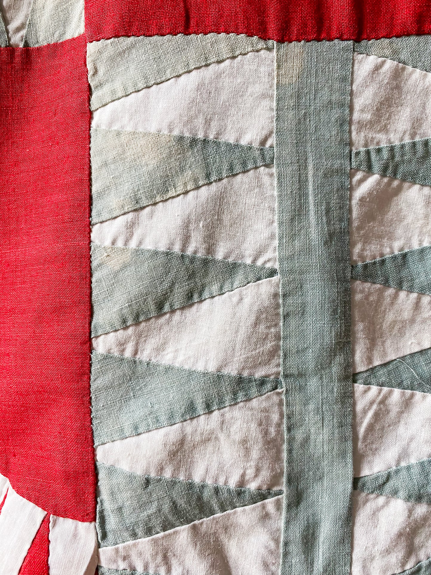 Antique New York Beauty Quilt TOP | Rocky Road Red Green Cheddar and White Unfinished Quilt