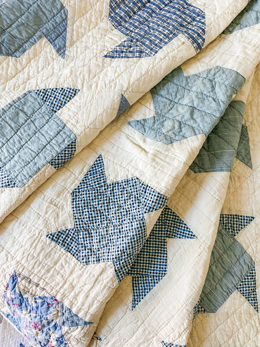 Vintage Blue & White Pinwheel Quilt, c1950
