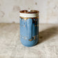 English Blue and Copper Luster Jug With Pewter Gravity Tip Lid
