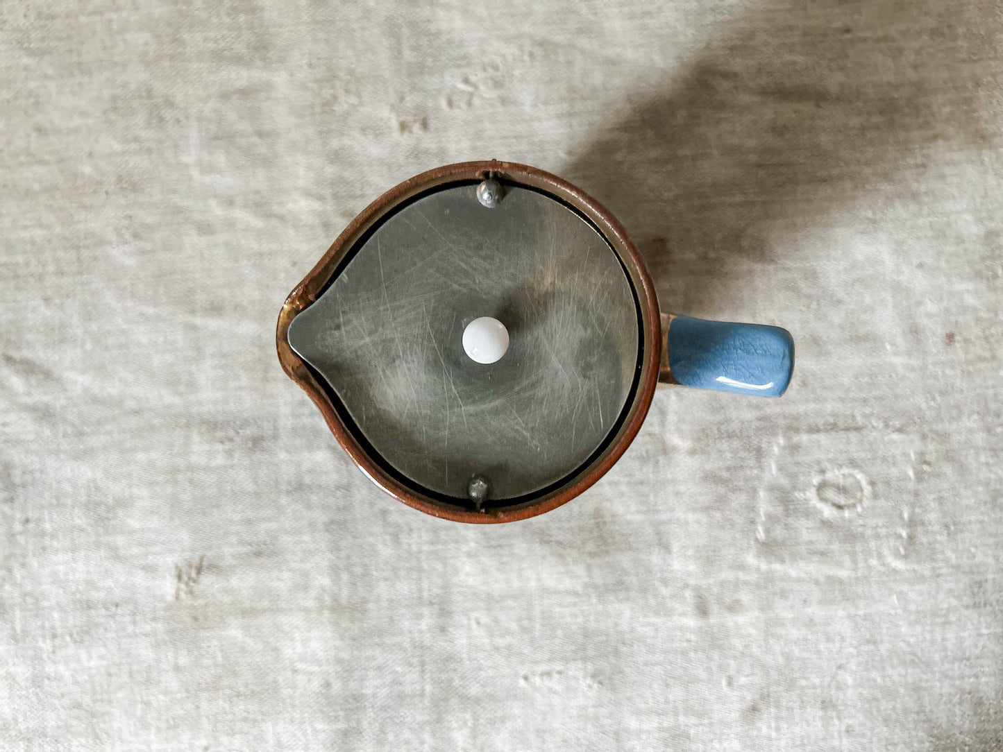 English Blue and Copper Luster Jug With Pewter Gravity Tip Lid