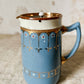 English Blue and Copper Luster Jug With Pewter Gravity Tip Lid
