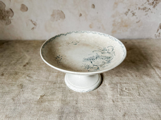 Teal and White Ironstone French Compote by A. Lebacqz & M. Bouchart, c1900