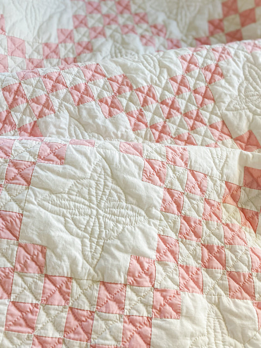Vintage Pink and White Double Irish Chain Quilt