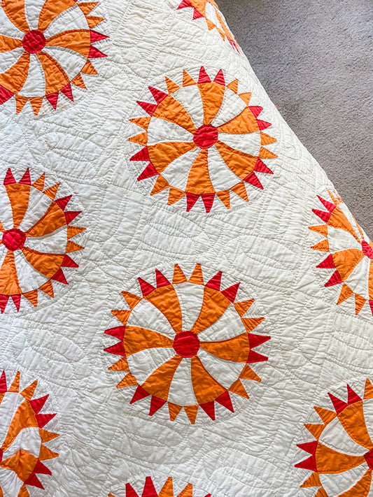 Vintage Red and Orange "Wheel of Fortune" Quilt