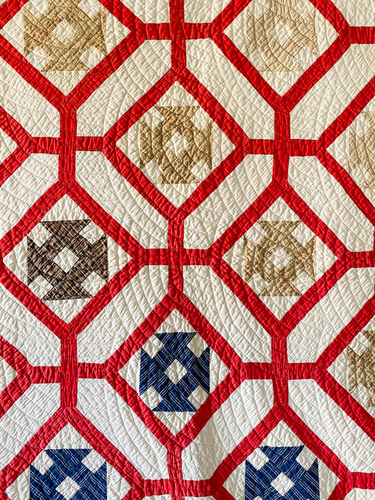 Antique Churn Dash Inside Garden Maze Quilt