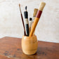 Collection of 8 Paint Brushes in Handmade Wooden Vase