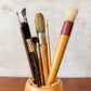 Collection of 8 Paint Brushes in Handmade Wooden Vase