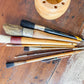 Collection of 8 Paint Brushes in Handmade Wooden Vase
