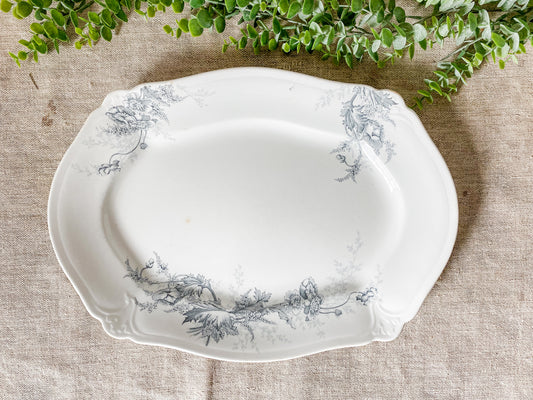 Antique Ironstone Gray Transferware 16” Platter - Paris by Johnson Brothers