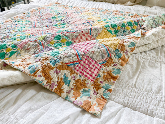 Vintage Scrappy Crib Quilt | Kids' Picnic Blanket