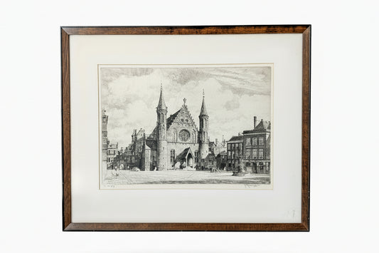 Framed Signed Dry Etching of the Hague by Roodenburg, 1954