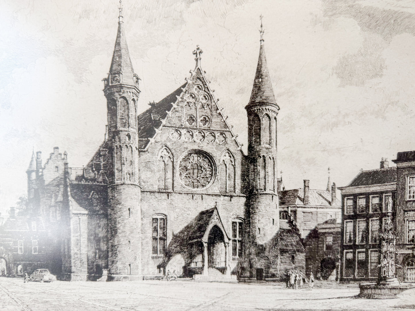 Framed Signed Dry Etching of the Hague by Roodenburg, 1954