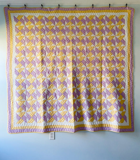 Vintage Twin Sisters Variation Purple and Yellow Quilt, c1930