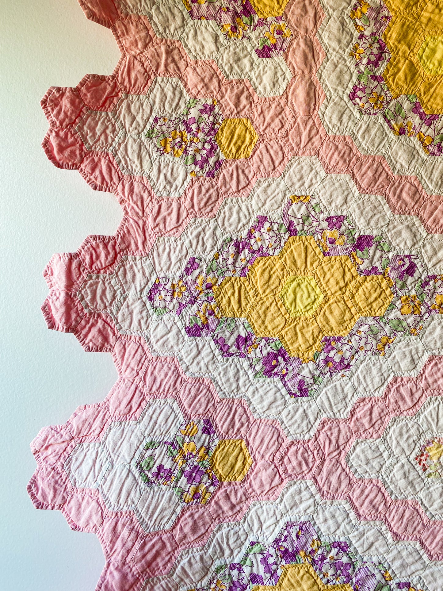 Vintage Radiating Diamond Fields Pink Quilt, c1930