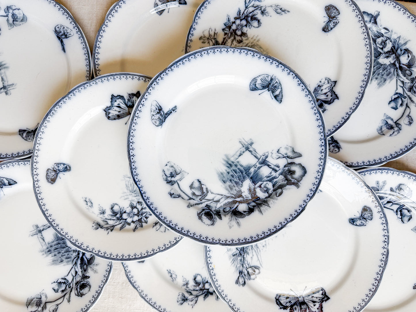 Antique Butterfly Blue Dutch Ironstone 9" Plates - "Malaga" by Petrus Ragout