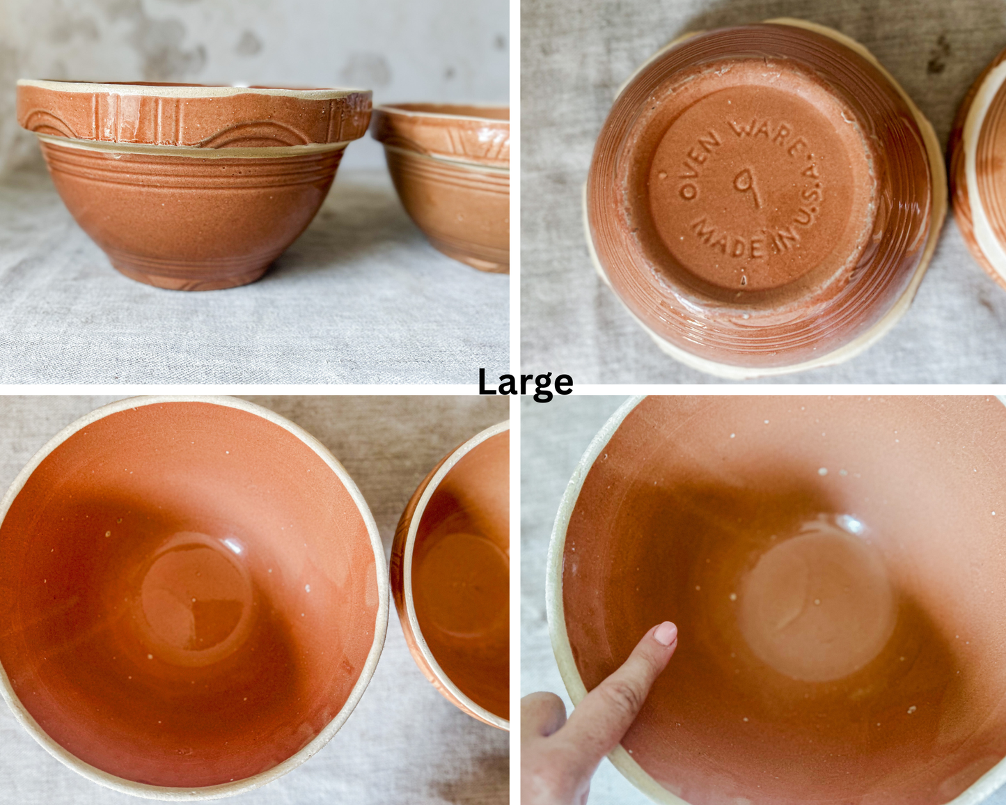 Watt Pottery Arcs Pumpkin Orange Stoneware Mixing Bowl Set of 4, c1940