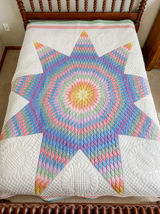 Vintage Pastel Rainbow Lone Star Quilt