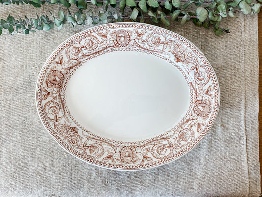Antique Brown Transferware Ironstone Platter, Italian by Bodley & Sons, c1880s Rare Italianate Pattern