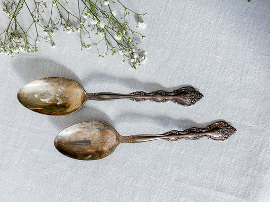 Set of 2 Vintage Silverplate Serving Spoons, Interlude International Silver, 1970s Slotted Spoon