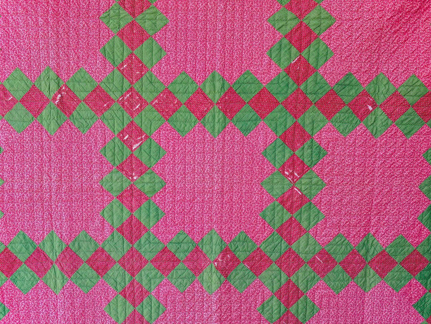 Antique Red and Green Irish Chain Quilt, c1880s, 74" x 73"