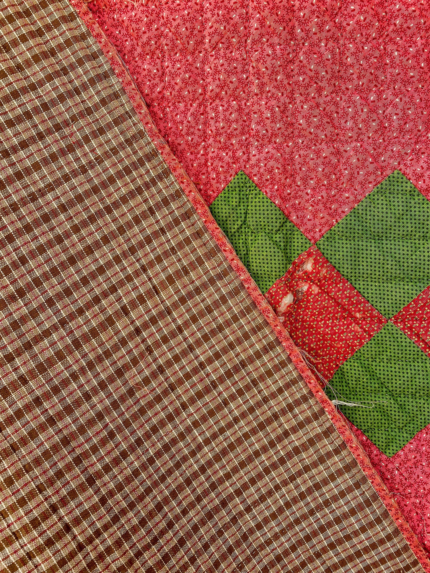 Antique Red and Green Irish Chain Quilt, c1880s, 74" x 73"