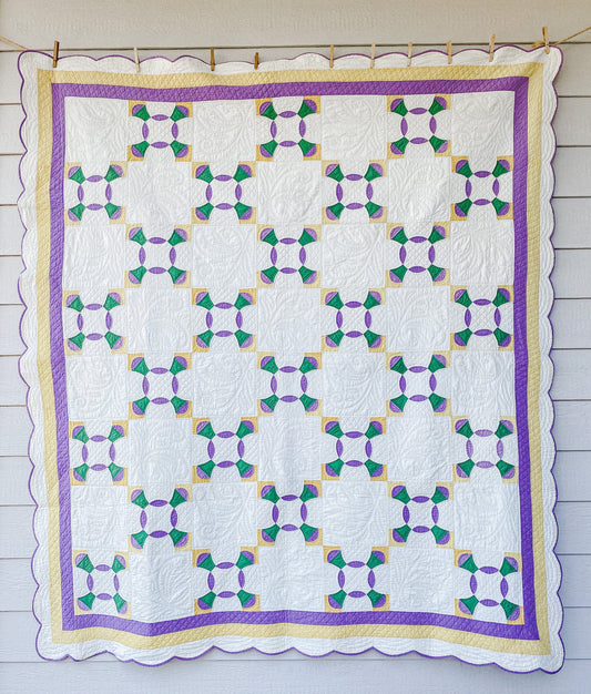 Vintage Purple & Green Heirloom Depression Era Quilt, c1930s, 80" x 72"